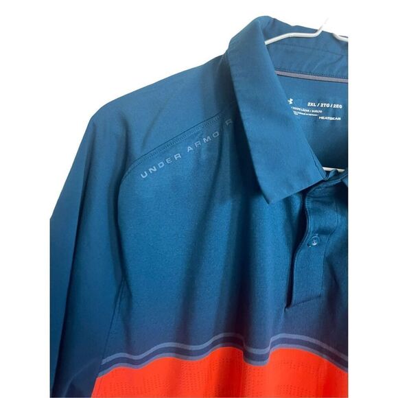 Under Armour Men's Orange And Blue Colorblock Loose Heatgear Polo Size 2XL - Picture 6 of 13